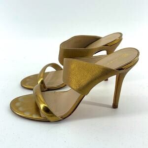 Trina Turk metallic gold stiletto strappy open toe shoes sz 9